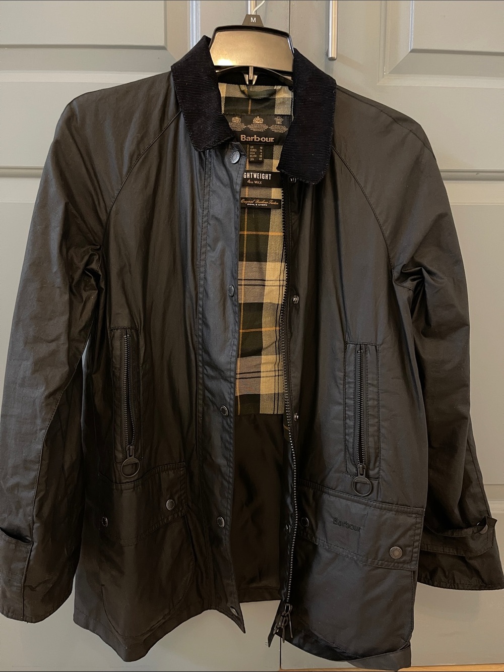Barbour Goodwood Black Lightweight Waxed Jacket with extra faux fur collar